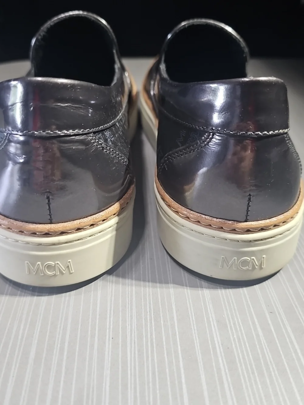 MCM Black Monogram Visetos Leather Slip On Shoes Men's Size 38 EU/ 6 US PreOwned